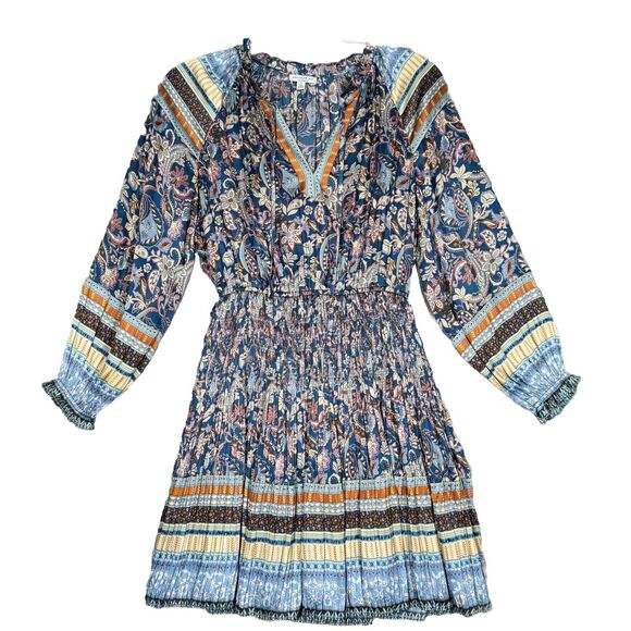 Current Air Dress Women Small Blue Purple Paisley Mikayla Satin Pleated Bohemian - Picture 1 of 9